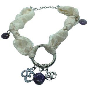 White Fabric Necklace with Hearts & Charms NEW